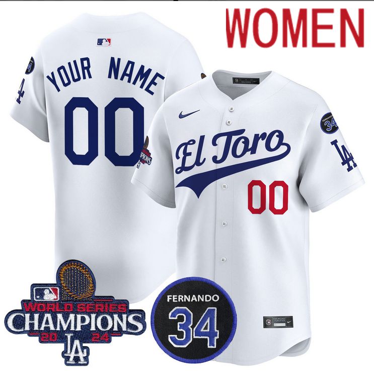 Women MLB Los Angeles Dodgers Custom white 2024 World Series Champions Patch Cooperstown Jersey ->customized mlb jersey->Custom Jersey